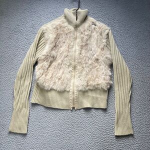 Nicole Ricci Women's Jacket Size XL Real Rabbit Fur Full Zip Cream Color